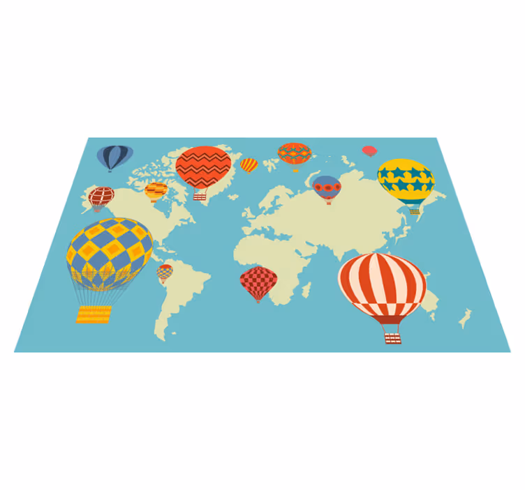 Alfombra de vinilo mapamundi globos aerostáticos de colores - TenVinilo