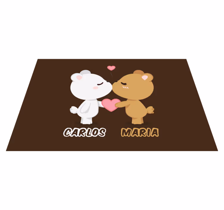 Alfombra vinílica personalizable linda pareja de osos - TenVinilo