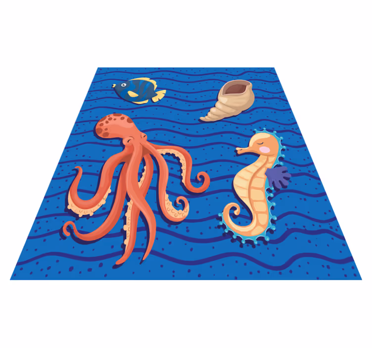 Alfombra de vinilo infantil diversión con animales marinos - TenVinilo