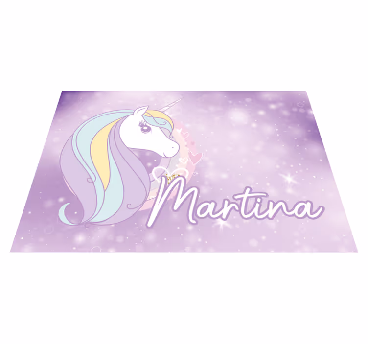 Alfombra vinílica bebé unicornio con nombre lila - TenVinilo