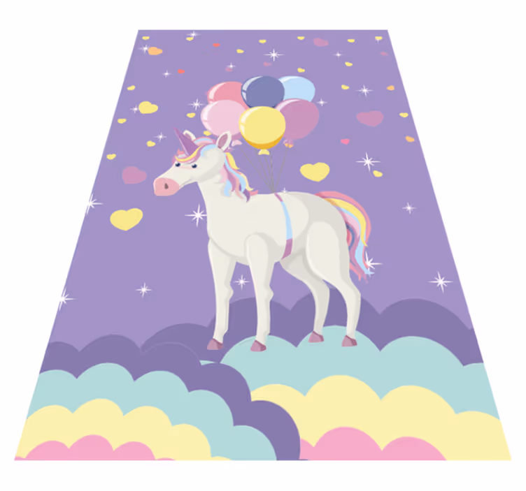 Alfombra de vinilo infantil globos de unicornios morados - TenVinilo