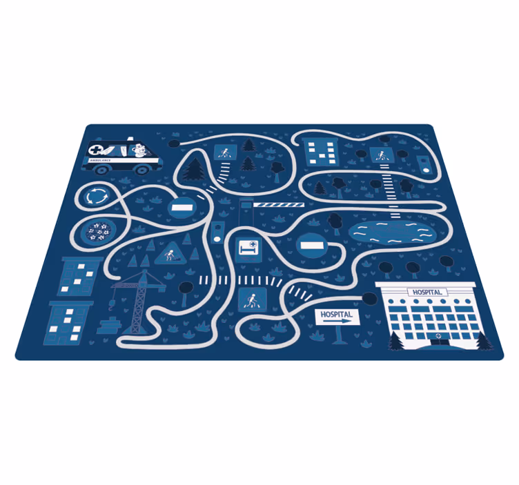 Alfombra vinílica carretera mapa azul de la ciudad - TenVinilo