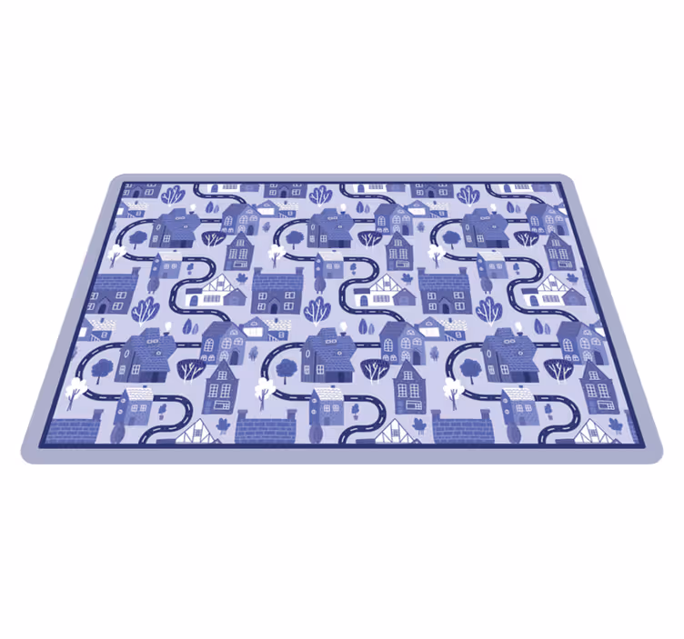 Alfombra vinílica carretera diseño de paisaje urbano azul - TenVinilo
