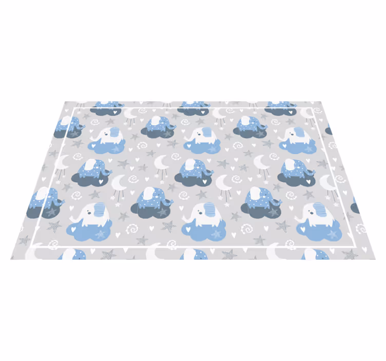 Alfombra de vinilo infantil elefantes nórdicos azules - TenVinilo