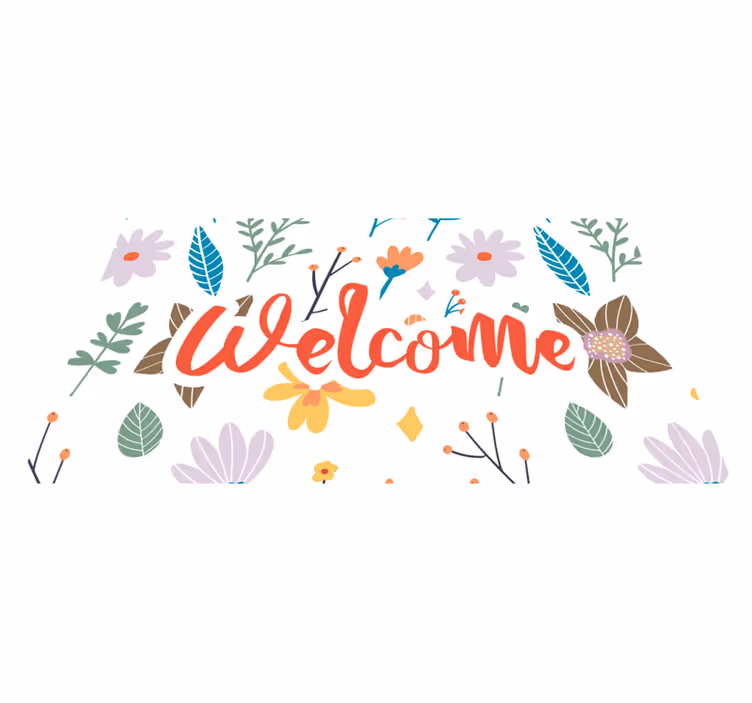 Alfombra vinílica recibidor diseño de flores de bienvenida - TenVinilo