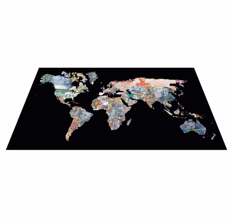 Alfombra de vinilo mapamundi mapa de monedas del mundo - TenVinilo