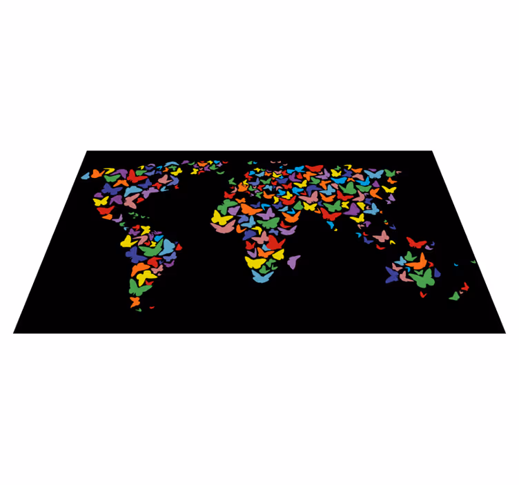 Alfombra de vinilo mapamundi mapa de mariposas coloridas - TenVinilo