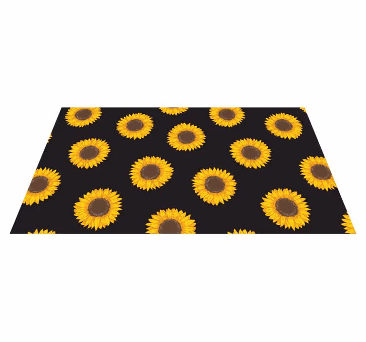 Alfombra vinilo cocina Sol flor fondo negro - TenVinilo