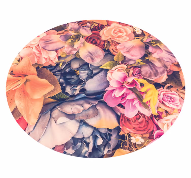 Alfombra vinílica flores arreglo floral redondo - TenVinilo