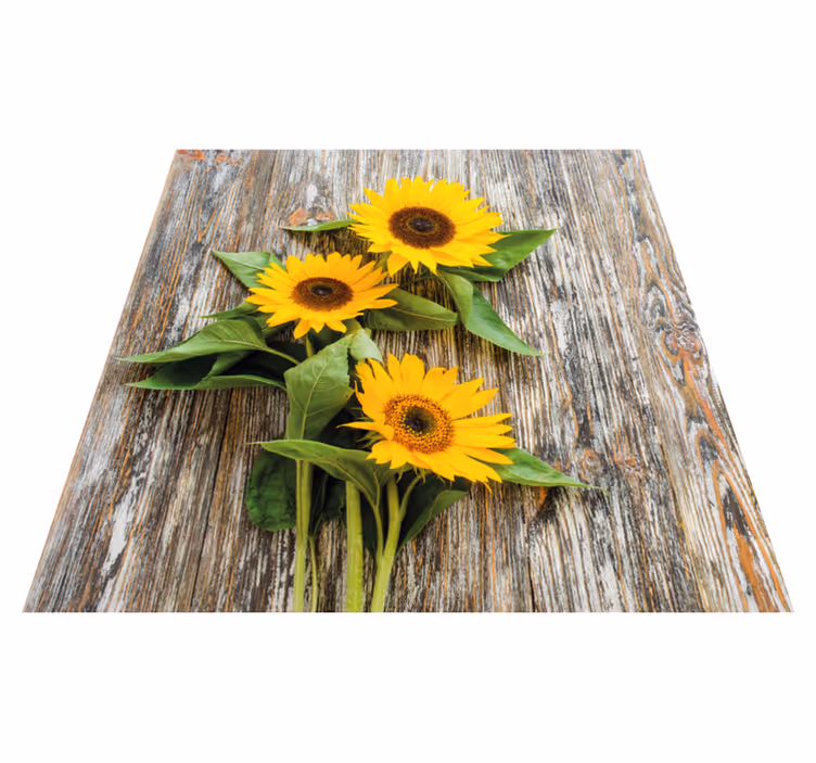 Alfombra vinílica textura madera arreglo de girasoles - TenVinilo