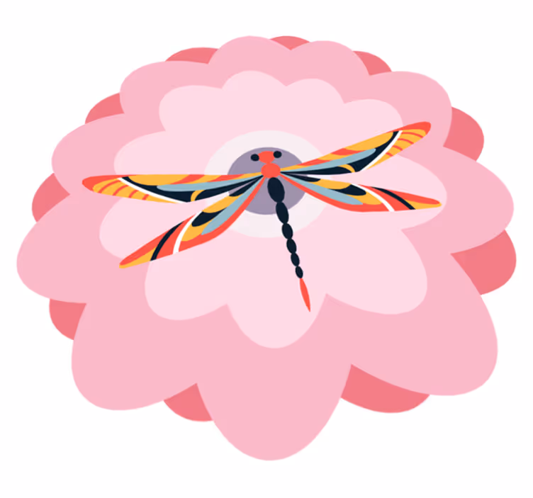 Alfombra vinílica flores centro de mesa de libélula colorida - TenVinilo