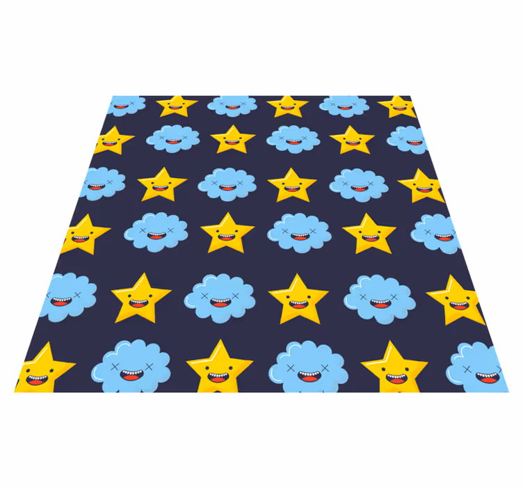 Alfombra vinílica de estrellas nubes de astros sonrientes - TenVinilo