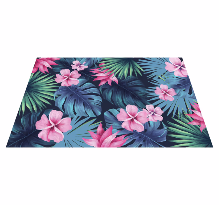Alfombra vinílica dormitorio Hojas y flores tropicales - TenVinilo