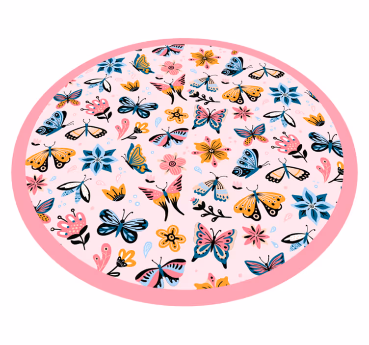 Alfombra de vinilo infantil emblema de mariposa vibrante - TenVinilo