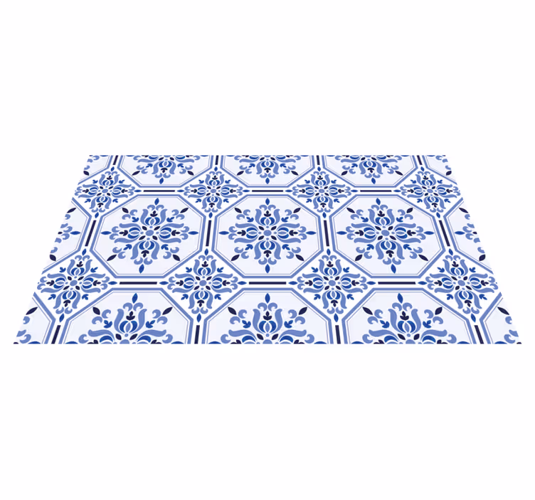 Alfombra vinílica hidráulica elementos de flor azul - TenVinilo