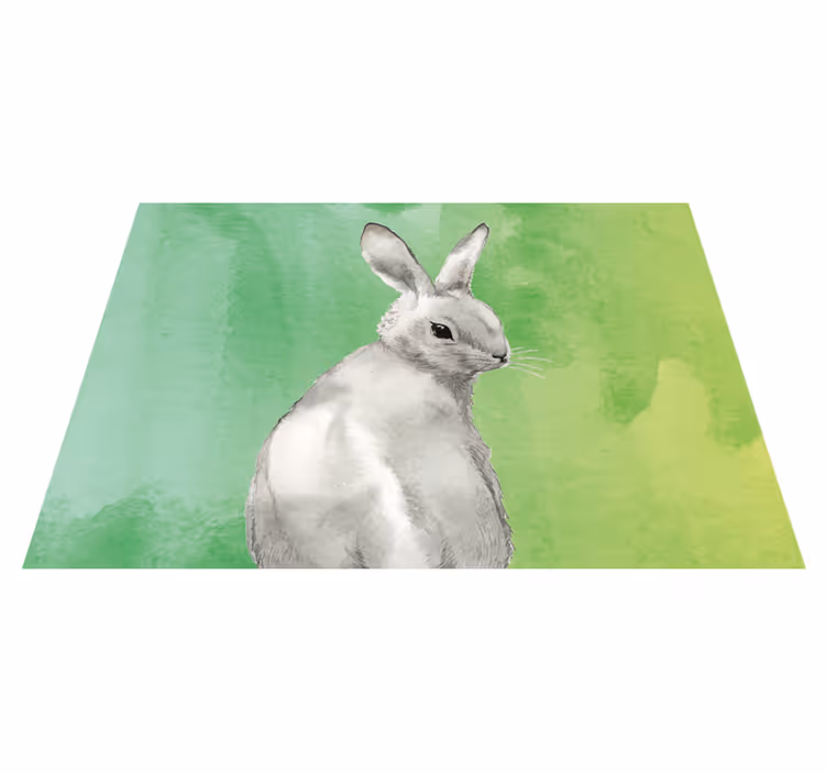 Alfombra vinílica animales fondo verde conejo - TenVinilo