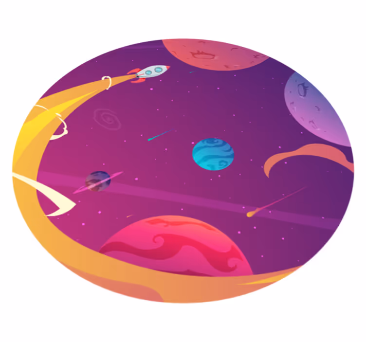 Alfombra vinílica de estrellas viaje en cohete cósmico - TenVinilo