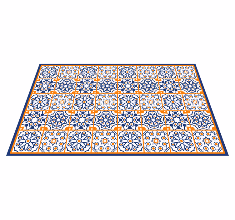 Alfombra vinilo cocina Azul y naranja - TenVinilo