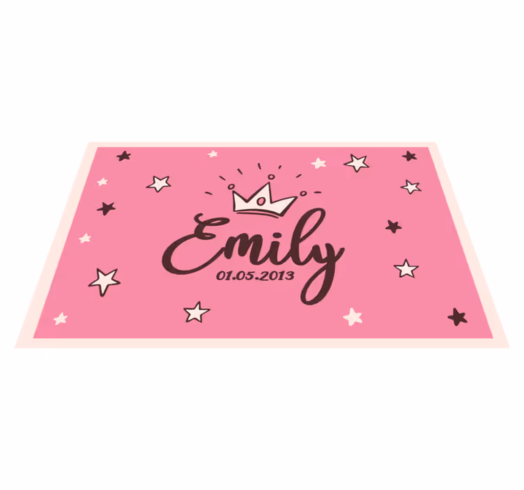 Alfombra vinílica infantil nombre con corona y estrellas - TenVinilo