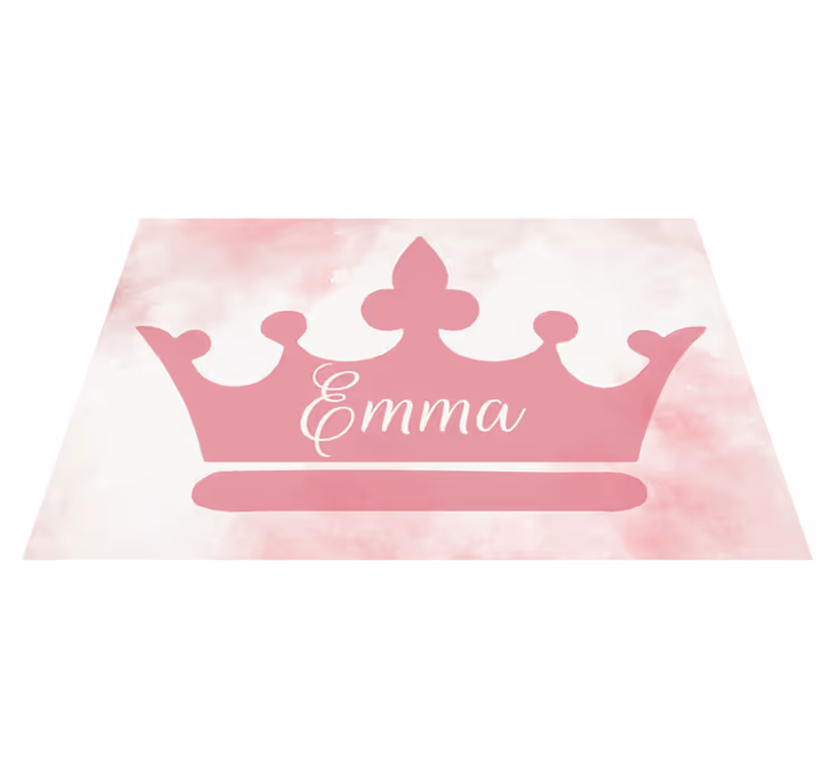 Alfombra vinílica infantil corona rosa con nombre - TenVinilo