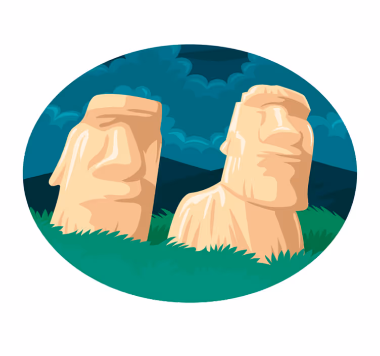 Alfombra de vinilo mapamundi silueta de estatuas moai - TenVinilo