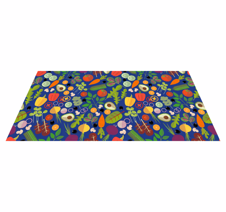 Alfombra vinílica cocina patrón vegetal vibrante - TenVinilo