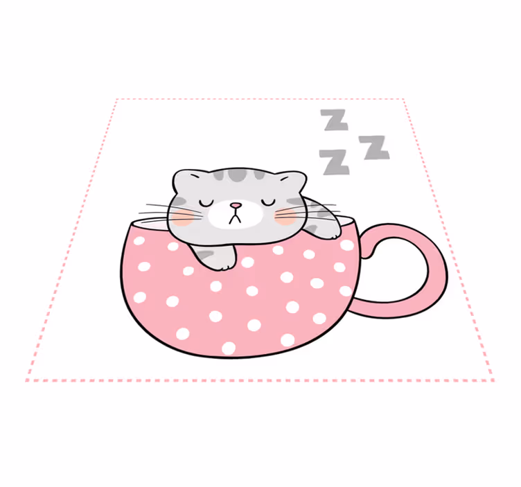Aflombra vinílica animales Lindo gato durmiendo en la taza de caf - TenVinilo