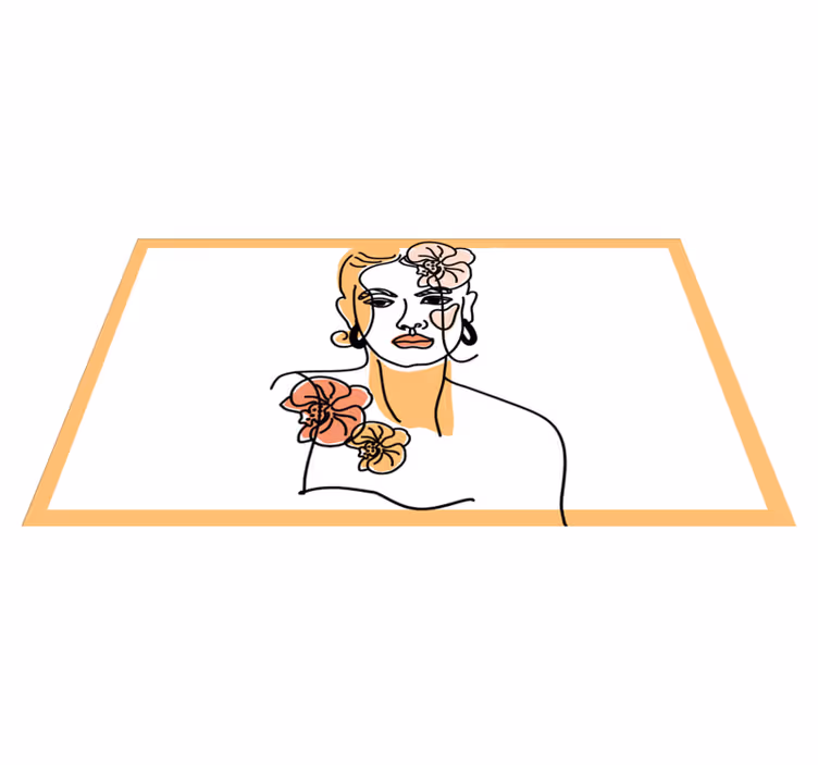 Alfombra vinílica flores Rostro minimalista con orquídeas - TenVinilo