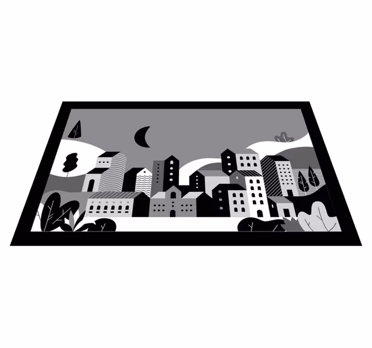 Alfombras vinílicas modernas paisaje urbano blanco y negro - TenVinilo