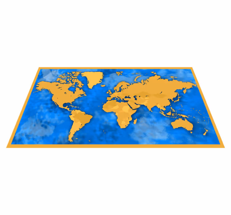 Alfombra de vinilo mapamundi mapa dorado y azul - TenVinilo