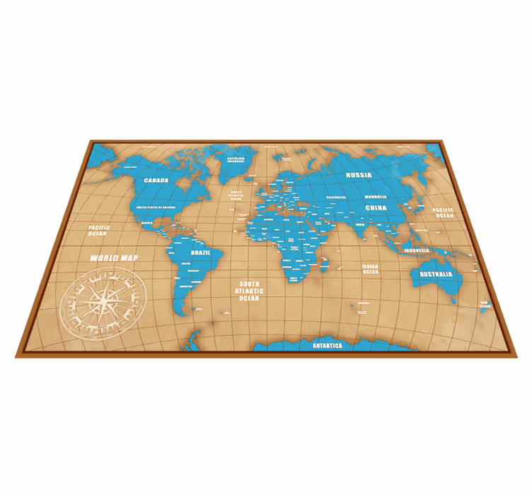 Alfombra de vinilo mapamundi diseño azul con países - TenVinilo
