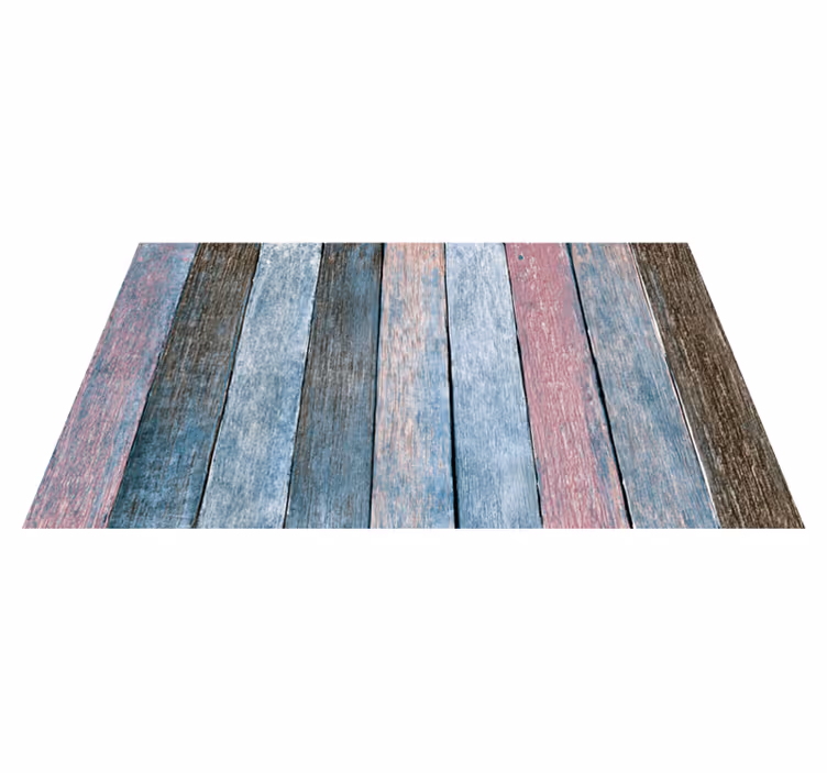 Alfombra vinílica textura madera tablones azules y rosas - TenVinilo