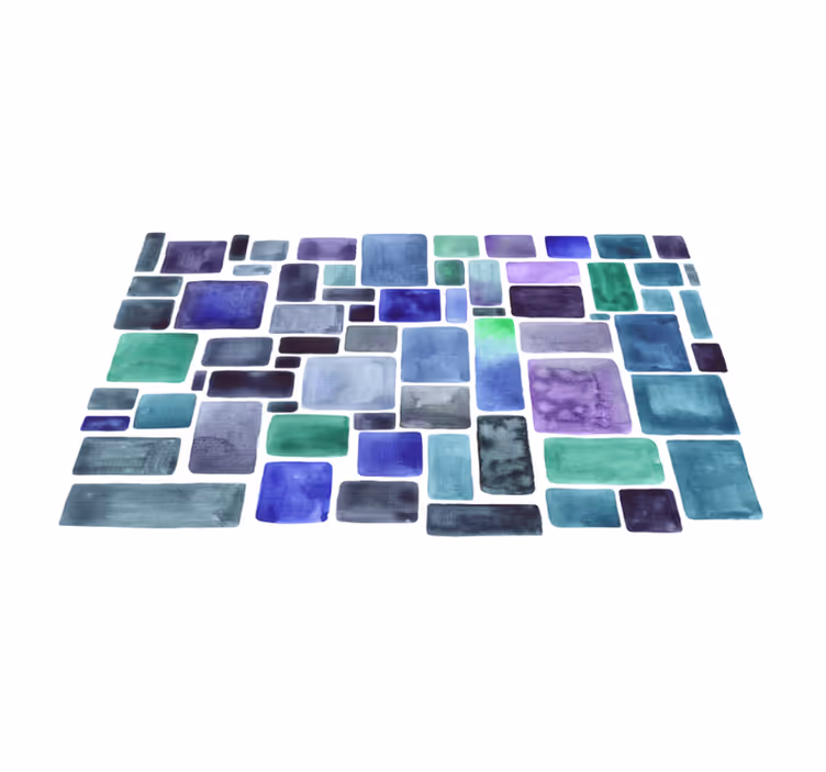 Alfombra vinílica textura patrón de bloques de tonos azules - TenVinilo
