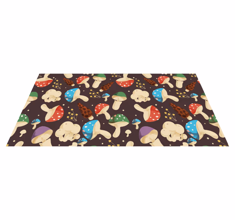 Alfombra vinílica flores vibrantes motivos de hongos - TenVinilo