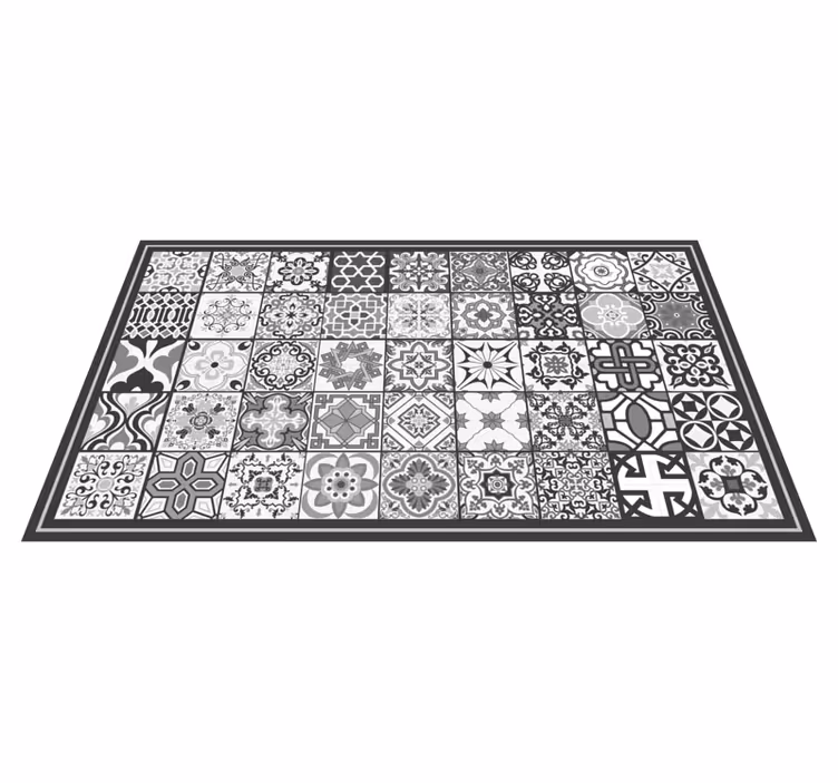 Alfombra vinílica baño patrón de mosaico gris - TenVinilo