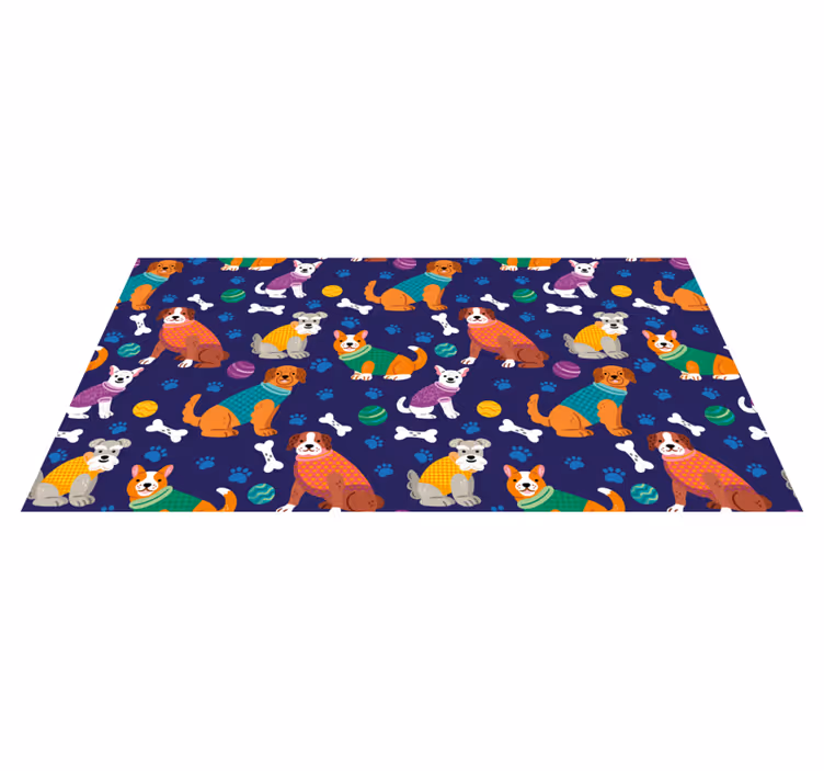 Alfombra vinílica infantil cachorros vestidos de colores - TenVinilo