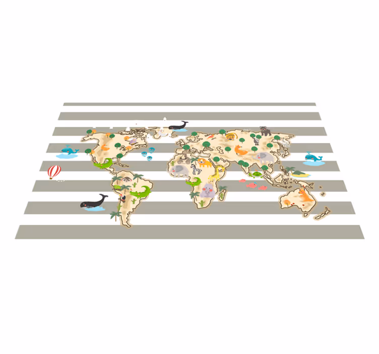 Alfombra de vinilo mapamundi ilustración animal colorida - TenVinilo