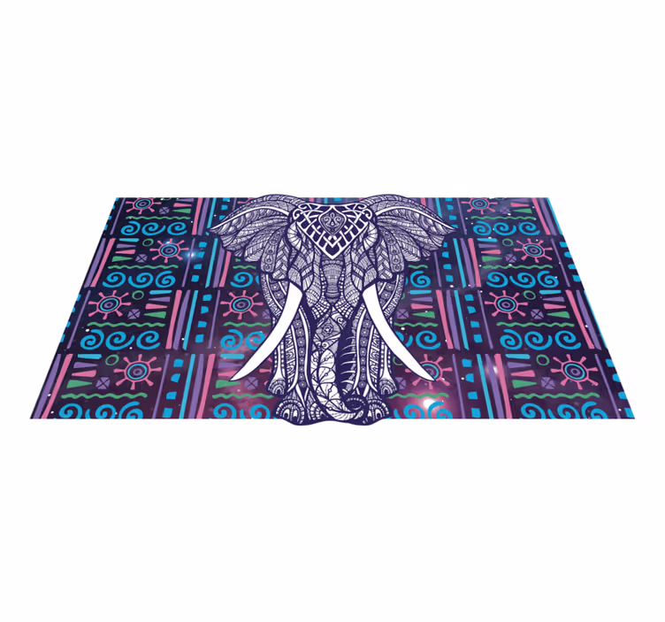 Alfombra vinílica étnica patrón de elefante intrincado - TenVinilo