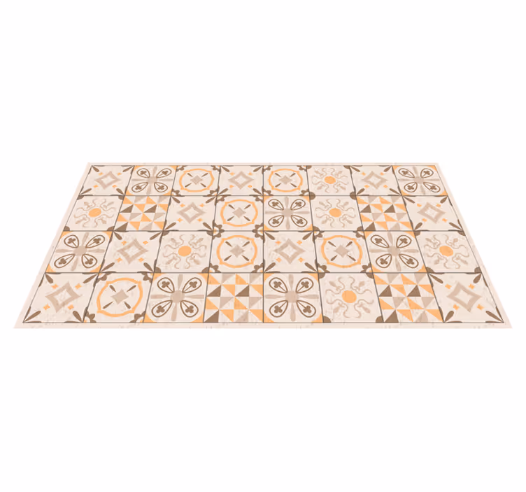 Alfombra vinílica hidráulica Patrón de mosaico vintage beige - TenVinilo