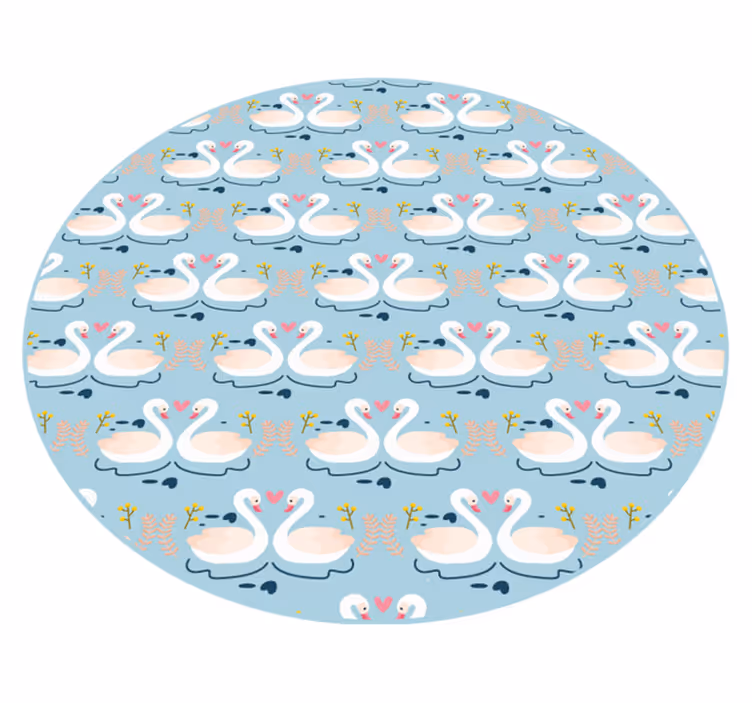 Alfombra vinilo redonda Azul claro con cisnes - TenVinilo