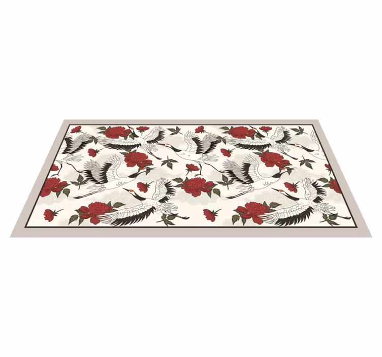 Alfombra vinílica naturaleza elegante patrón de grulla - TenVinilo