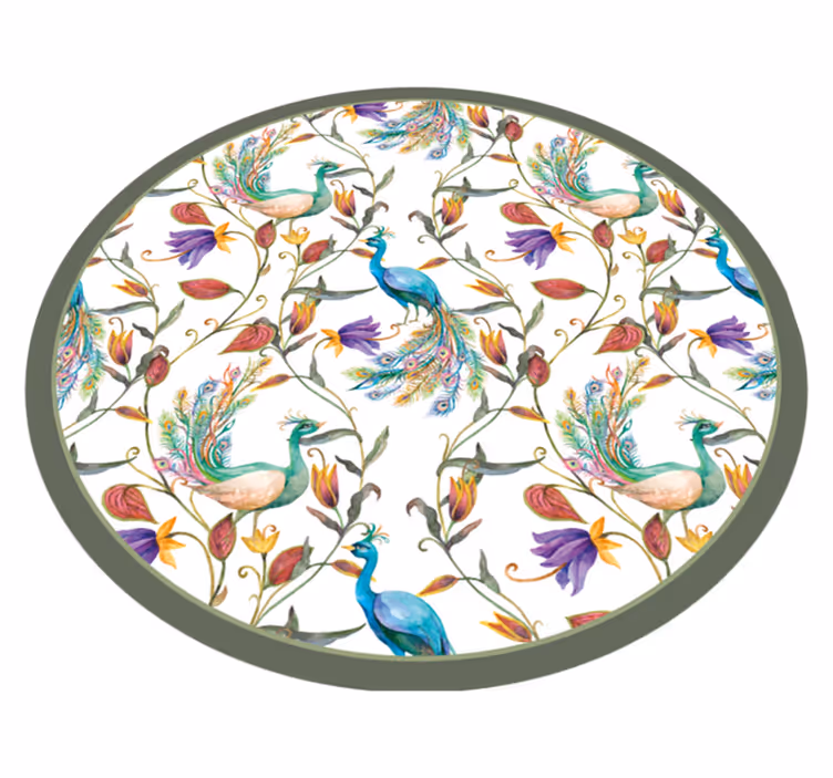 Alfombra vinílica flores hermosos pavos reales - TenVinilo