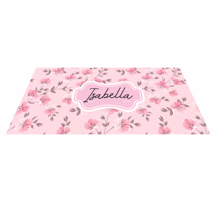 Alfombras vinílicas juvenils diseño floral rosa con nombre. - TenVinilo