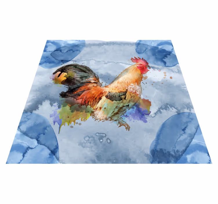 Alfombra vinílica animales gallo de acuarela - TenVinilo