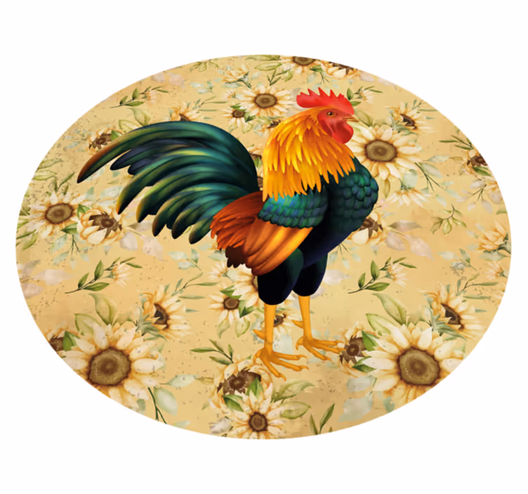 Alfombra vinílica flores exhibición de gallo vibrante - TenVinilo