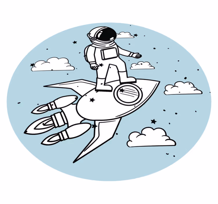 Alfombra de vinilo infantil aventura de astronauta en cohete - TenVinilo