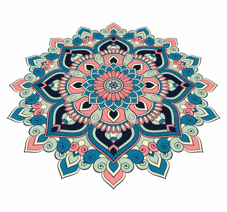 Alfombra vinílica mandala elemento floral colorido - TenVinilo