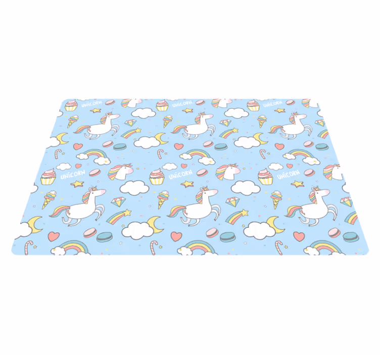 Alfombra de vinilo infantil fantasía de unicornio azul - TenVinilo