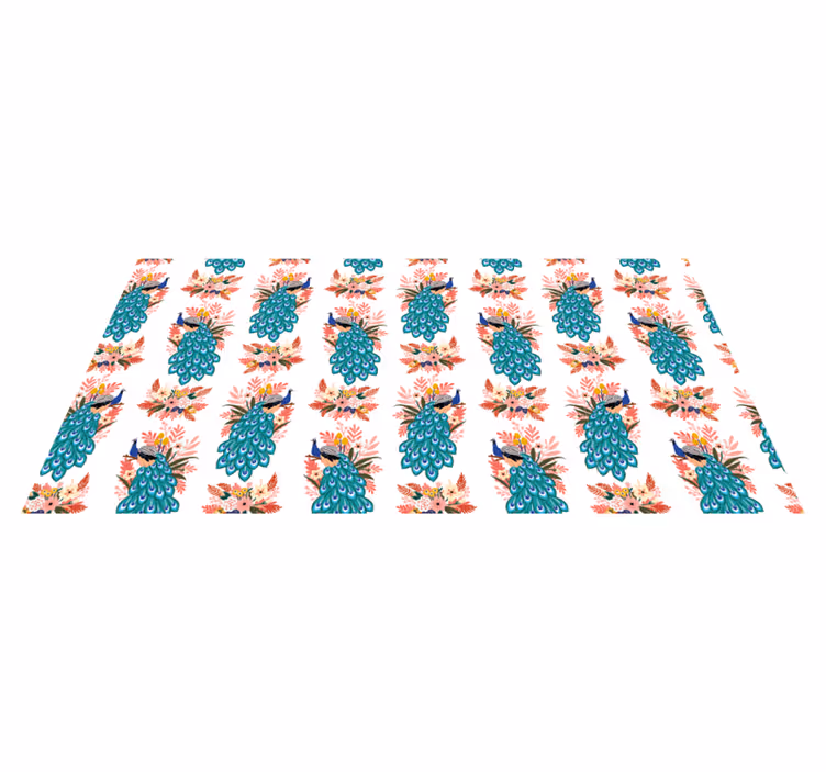Alfombra vinílica flores patrón floral de pavo real - TenVinilo