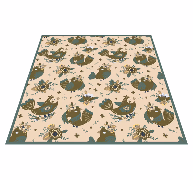 Alfombra vinílica flores patrones de pájaros caprichosos - TenVinilo